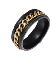 Bague anti-stress avec chaîne cubaine dorée sur acier inoxydable noir mat - US 6 / Bague Noire + Chaîne Or