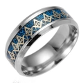 Men's silver stainless steel ring with blue glitter inlay and golden Masonic symbols - US 6 / Blue with Gold Gear