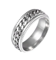Gepolijste zilveren roestvrijstalen spinner ring met roterend Cubaans kettingontwerp - Zilver met zilveren ketting