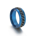Blauwe roestvrijstalen spinner ring met een draaibare zwarte ketting voor ontspanning - Blauw met zwarte ketting