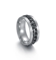 Heren spinner ring van zilver en zwart roestvrij staal met een draaibare schakelketting - Zilver met zwarte ketting
