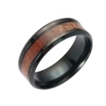 Bague de mariage noire en acier titane avec incrustation en bois de teck et bords polis - Noir et Bois d'Acacia