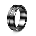 Men's black titanium steel ring featuring matte brushed finish and polished center groove - US 7 / Matte Black