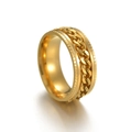 Gepolijste gouden spinner ring met curb ketting inleg en gegroefde randen voor dames en heren - Goud met gouden ketting