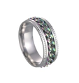 Regenboog spinner ring met roterende Cubaanse ketting van zilver roestvrij staal voor stress - Zilver met regenboogketting