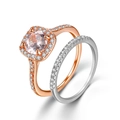 Set di anelli con zircone, solitario in oro rosa e fascia pavé in argento scintillante - Taglia 9 / Anelli combinati / Set di 2 pezzi / Oro Rosa con Argento