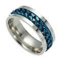 Cool stainless steel spinner ring with blue chain inlay for men and women - Size 6 / Blue