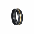 8mm black brushed stainless steel ring with a polished gold center band for men - US 7 / Black and Gold