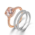Set di tre anelli con solitario in oro rosa e fedine in argento pavé da donna - Taglia 9 / Set di 3 anelli / Set di 3 / Oro Rosa e Argento