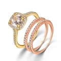 Set di 3 anelli con anello halo dorato e fedi eternity in oro rosa con micro-pavé - Taglia 9 / Set di Anelli a Tre Colori / Set di 3 pezzi / Oro e Argento