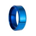 Macro detail of 8mm men's wedding ring with blue plating and double beveled edges - US 6 / Blue