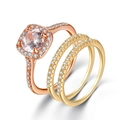 Set di tre anelli con zirconi micropave, pietra centrale tonda e fasce in oro pavé - Taglia 9 / Set di 3 anelli / Set di 3 / Oro Rosa e Oro