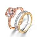 Set di tre anelli con zirconi micro-pavé in oro rosa, argento e finitura dorata - Taglia 9 / Set di 3 anelli / Set di 3 / Tricolore (Oro Rosa, Argento, Oro)