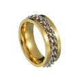 Stress relief rotating ring featuring a golden base with an inlaid silver Cuban chain link - Gold Base Silver Chain