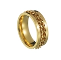 Gold stainless steel wide ring with rotatable chain inlay and polished finish for men - Gold Base Gold Chain