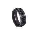 Matte black stainless steel spinner ring with rotatable industrial chain for men - Black Base Black Chain