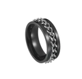 Rotating stainless steel punk ring with black band and silver chain center inlay - Black Base Silver Chain