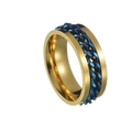 Titanium spinner ring with gold band and blue chain inlay for anxiety relief - Gold Base Blue Chain