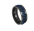 Cool black stainless steel spinner ring with blue chain inlay for anxiety relief - Black Base Blue Chain