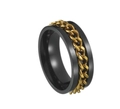 Black matte titanium ring with golden Cuban chain inlay for stress relief - Black Base Gold Chain