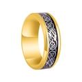 Detailed close-up of golden stainless steel ring with black Celtic dragon pattern inlay - Size 5 / Gold Plated + Black Base Silver Dragon Pattern