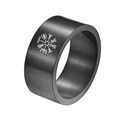 Detailed view of black titanium ring with brushed finish and Vegvisir Viking compass - US 7 / Black Rune