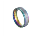 Minimalist rainbow plated titanium steel ring with silver grooved texture for men - US 5 / Colorful