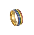 Titanium steel ring with gold finish and vibrant rainbow enamel stripes for LGBTQ pride - US 6 / Gold