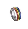 Neutral titanium steel ring featuring vibrant rainbow enamel stripes for LGBTQ pride - US 6 / Silver