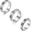 Set di tre anelli rotanti anti-ansia con motivi di luna, gatto e malocchio - US 5 / Argento