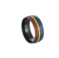 Rainbow pride ring featuring six-color enamel stripes on a polished black band - US 6 / Black