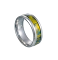 Bague en acier titane avec émail artistique jaune et bleu sur finition argentée - US 6 / Jaune