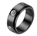 8mm black stainless steel spinning ring for men featuring three Yin Yang patterns - US 6 / Black