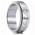 Silberner Edelstahl-Spinner-Ring mit klassischem griechischem Muster und Texturkanten - US 7 / Silber