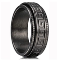 Schwarzer drehbarer Edelstahlring für Herren mit griechischem Reliefmuster-Design - US 7 / Schwarz