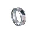 Bague pour homme en acier titane avec incrustation bois noir et fini argenté poli - US 6 / Blanc Encre
