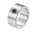 10mm matte titanium steel ring with black sun totem and brushed metal finish - US 7 / Silver Sun