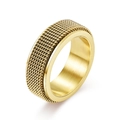 Polished gold mesh band ring with woven texture finish for a modern industrial look - US 6 / Gold