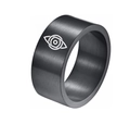 Bague 10mm en acier titane noir mat avec motif géométrique de l'œil runique - Œil Noir