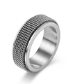 Mens matte titanium steel spinner ring featuring a metallic woven mesh texture design - US 6 / Silver