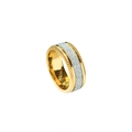 Retro two-tone stainless steel wide ring with golden edges and silver textured inlay - US 6 / Gold