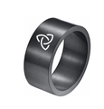 Bague en acier titane brossé noir avec symbole de nœud celtique Triquetra blanc - Nœud Triangulaire Noir