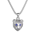 Silver punk panther head necklace with deep blue eyes and rugged steel chain links - Silver