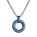 Titanium steel ring necklace with blue Glory Love pendant on silver box chain - Dark Blue