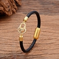 Pulsera de cuero trenzado con dije de candado de corazón dorado y circonitas - Estilo Corazón de Pavé Colorido (款式-2)