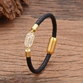 Bracelet en cuir tressé avec fermoir magnétique et zircons géométriques - Style en zirconia rectangulaire transparent (Style-2)