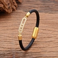 Braided black leather bracelet with gold-tone pave diamond rectangle pendant decoration - Geometric Hollow Inlaid Style (款式-1)