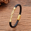Herren Armband aus schwarzem Ledergeflecht mit goldenem Infinity-Symbol und Zirkonia - Unendlichkeitssymbol-Stil (款式-1)