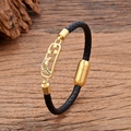 Braided leather bracelet with gold moon and star charm on a vintage wood background - Star Moon Colorful Zirconia Style (款式-2)