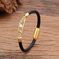 Minimalist woven black leather bracelet with golden heart charms and magnet buckle - Overlapping Hearts Inlaid Style (款式-3)
